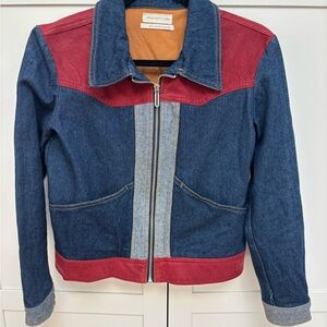 EUC Urban Outfitters Red and Blue Denim Jean Jacket size M